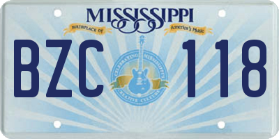 MS license plate BZC118