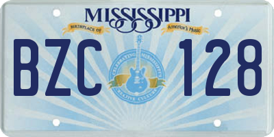 MS license plate BZC128