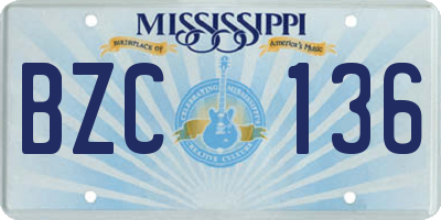 MS license plate BZC136