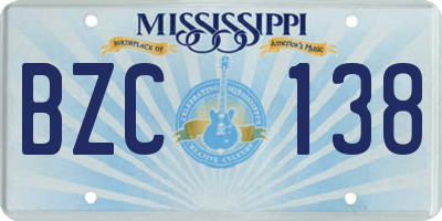 MS license plate BZC138
