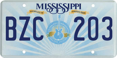 MS license plate BZC203