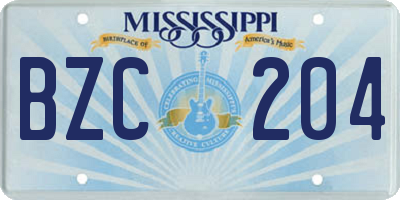 MS license plate BZC204