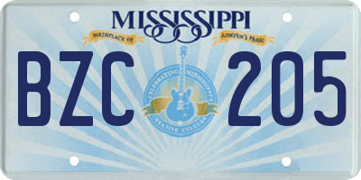 MS license plate BZC205