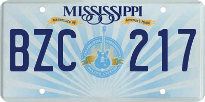 MS license plate BZC217