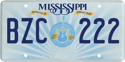 MS license plate BZC222