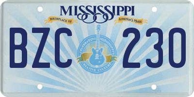 MS license plate BZC230