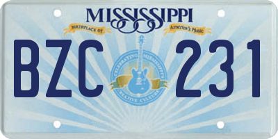 MS license plate BZC231