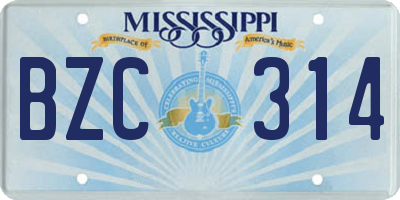 MS license plate BZC314