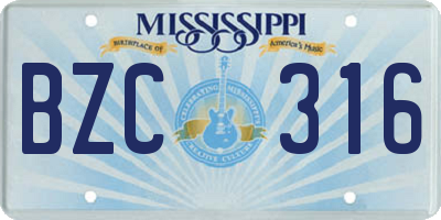 MS license plate BZC316