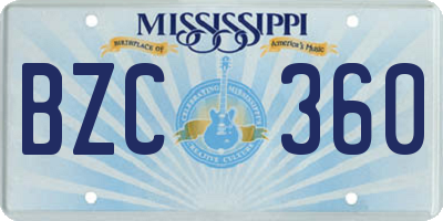 MS license plate BZC360