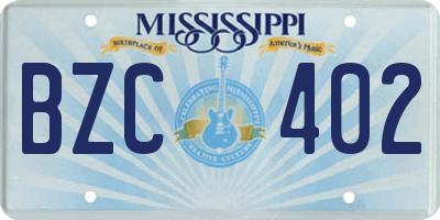 MS license plate BZC402
