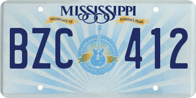 MS license plate BZC412