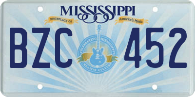 MS license plate BZC452