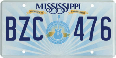 MS license plate BZC476