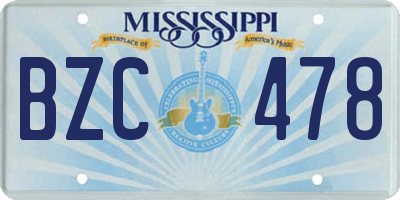 MS license plate BZC478