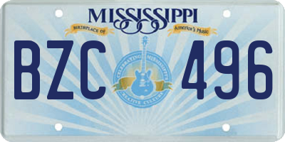 MS license plate BZC496