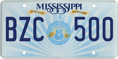 MS license plate BZC500