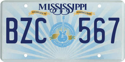 MS license plate BZC567