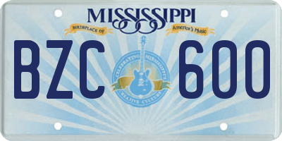 MS license plate BZC600
