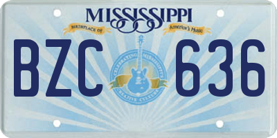 MS license plate BZC636