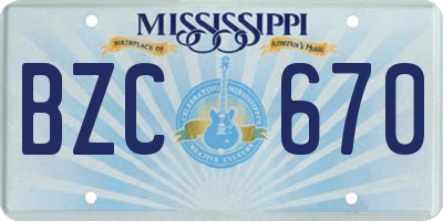 MS license plate BZC670