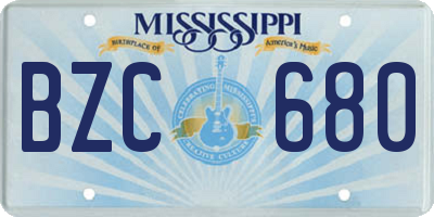 MS license plate BZC680