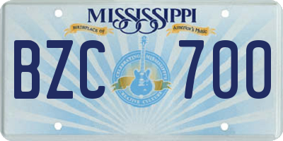 MS license plate BZC700