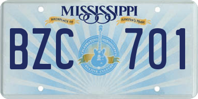 MS license plate BZC701