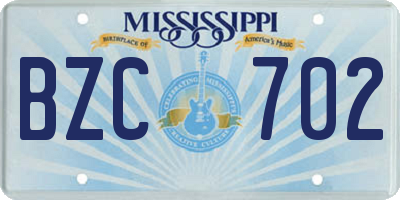 MS license plate BZC702