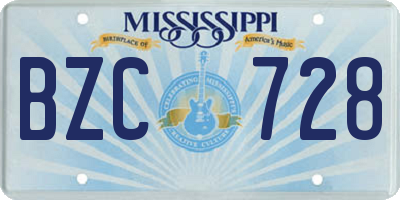 MS license plate BZC728