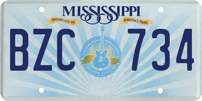 MS license plate BZC734