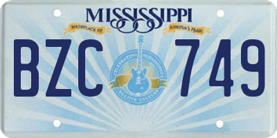 MS license plate BZC749