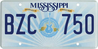 MS license plate BZC750
