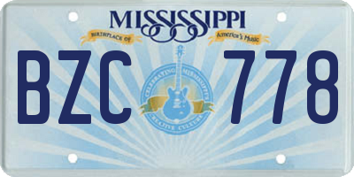 MS license plate BZC778