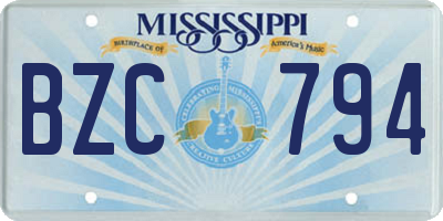 MS license plate BZC794