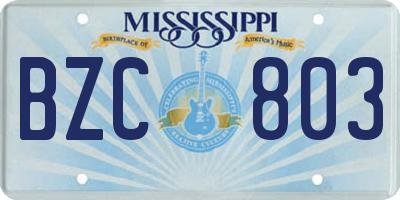 MS license plate BZC803