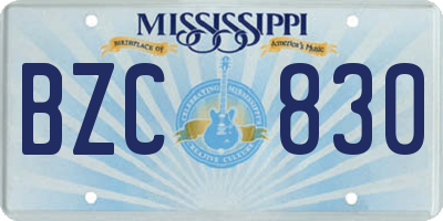 MS license plate BZC830