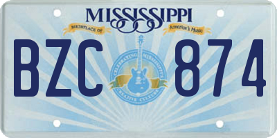 MS license plate BZC874