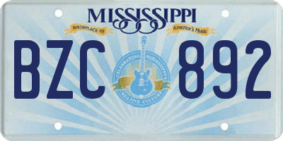 MS license plate BZC892