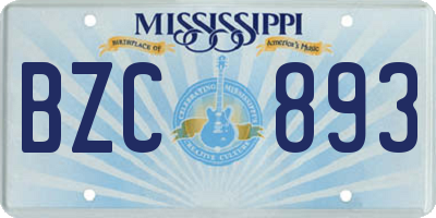 MS license plate BZC893