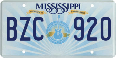 MS license plate BZC920