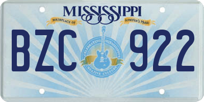 MS license plate BZC922