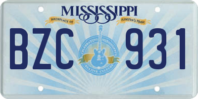 MS license plate BZC931