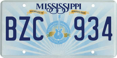 MS license plate BZC934