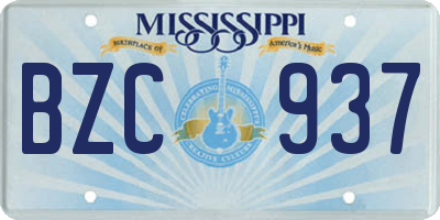 MS license plate BZC937