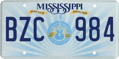 MS license plate BZC984
