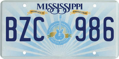 MS license plate BZC986