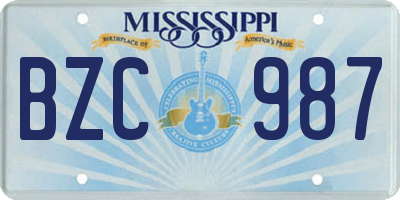 MS license plate BZC987
