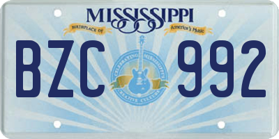 MS license plate BZC992