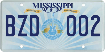 MS license plate BZD002